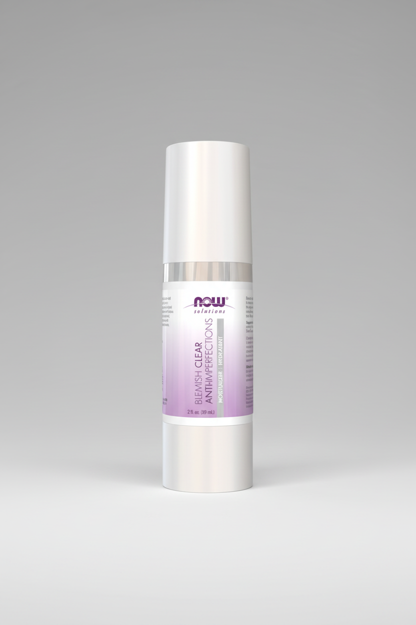 Skincare bottle labeled 'NOW Solutions' on a white background