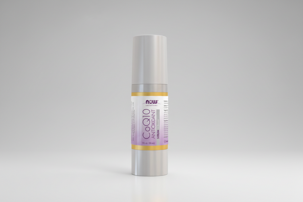 CoQ10 antioxidant serum bottle on a white background