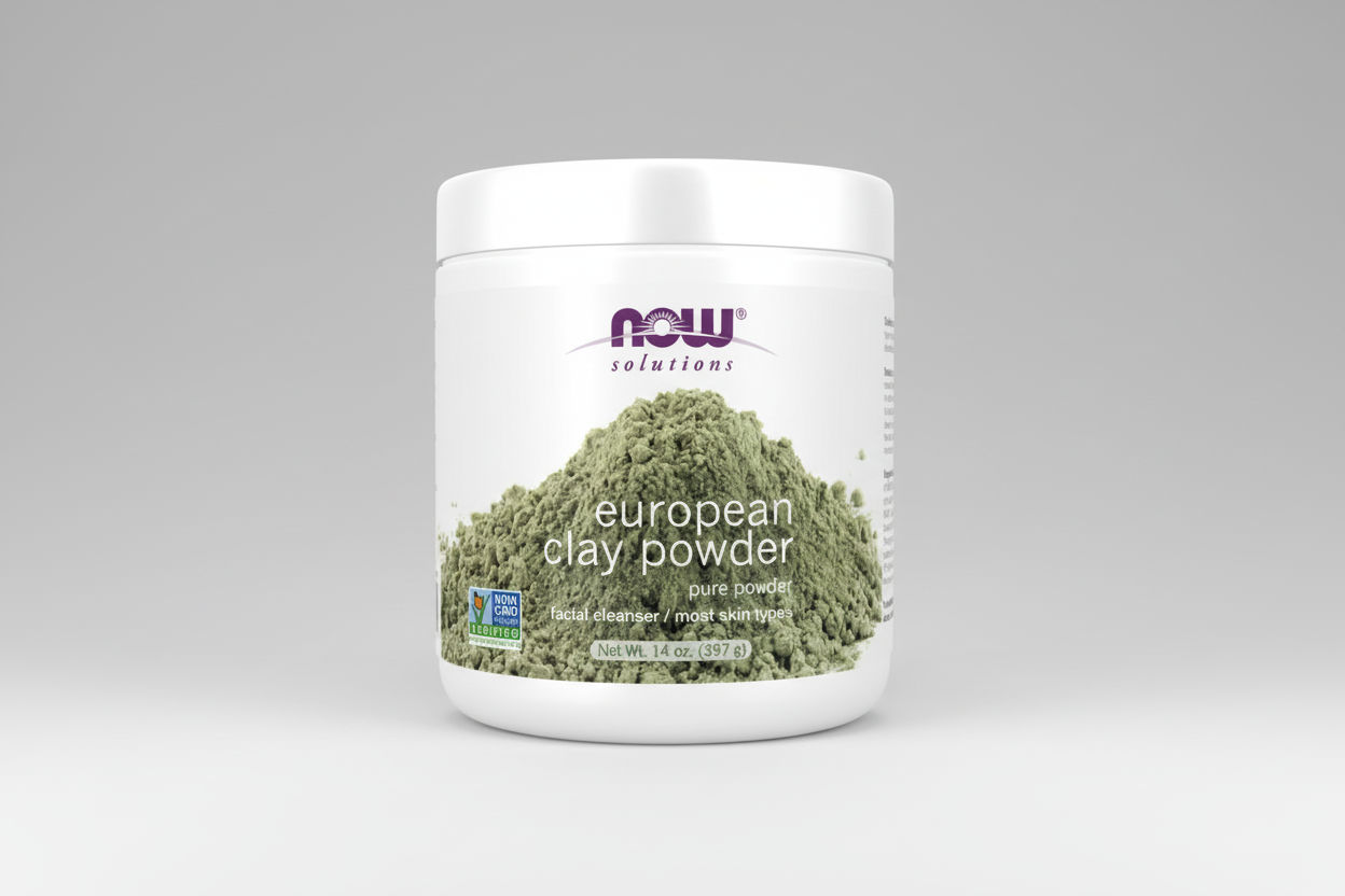 Container of NOW Solutions European Clay Powder on a white background