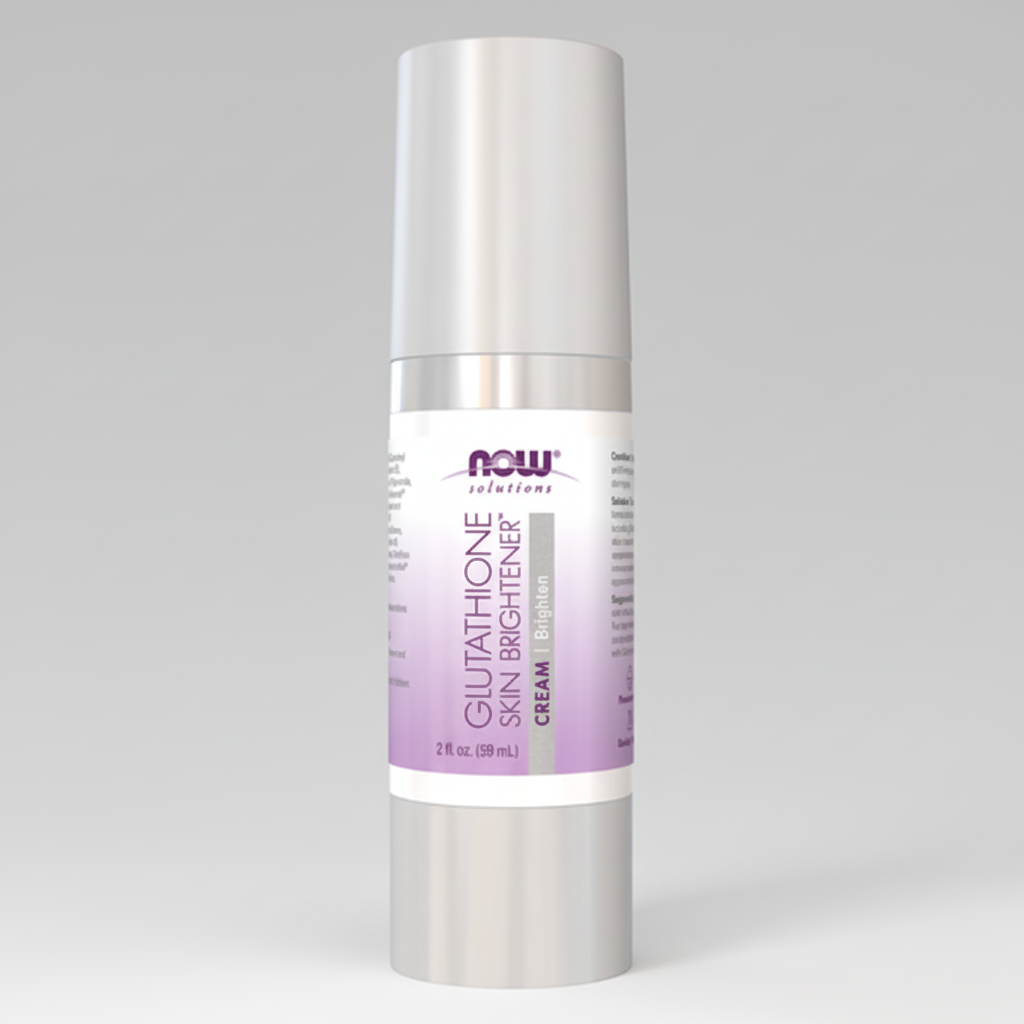 Skincare cream bottle with purple label on a white background