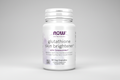 Supplement bottle labeled 'NOW Solutions Glutathione Skin Brightener' on a white background