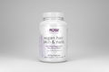 Supplement bottle labeled 'vegan hair, skin & nails' with NOW Solutions branding on a white background.