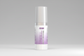 Skincare bottle with purple label on a white background