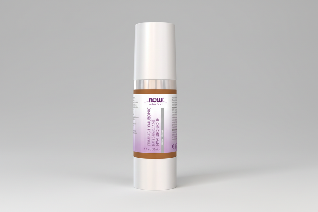 Skincare bottle with gradient label on a white background