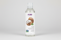 Bottle of NOW Solutions liquid coconut oil on a white background