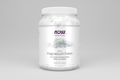 Container of pure magnesium flakes with NOW brand on a white background