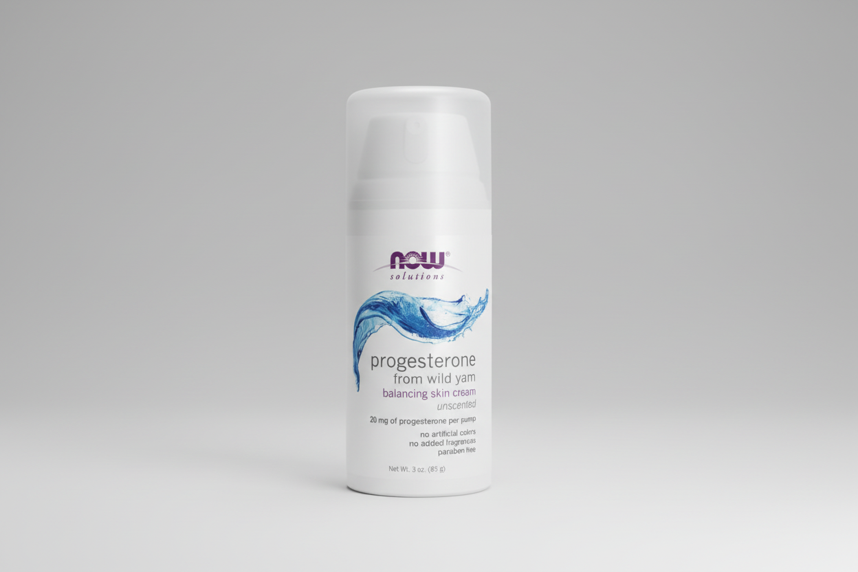 Progesterone from wild yam balancing skin cream by NOW Solutions on a white background