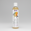 Bottle of Now Solutions refreshing vanilla citrus massage oil on a white background