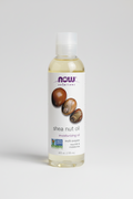 Bottle of NOW Solutions shea nut oil on a white background