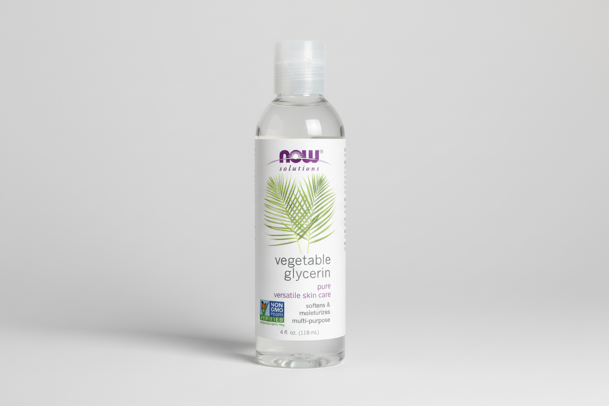 Bottle of NOW Solutions vegetable glycerin on a white background