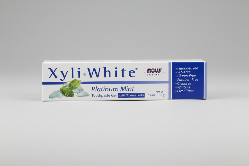 XyliWhite Platinum Mint toothpaste gel packaging on a white background