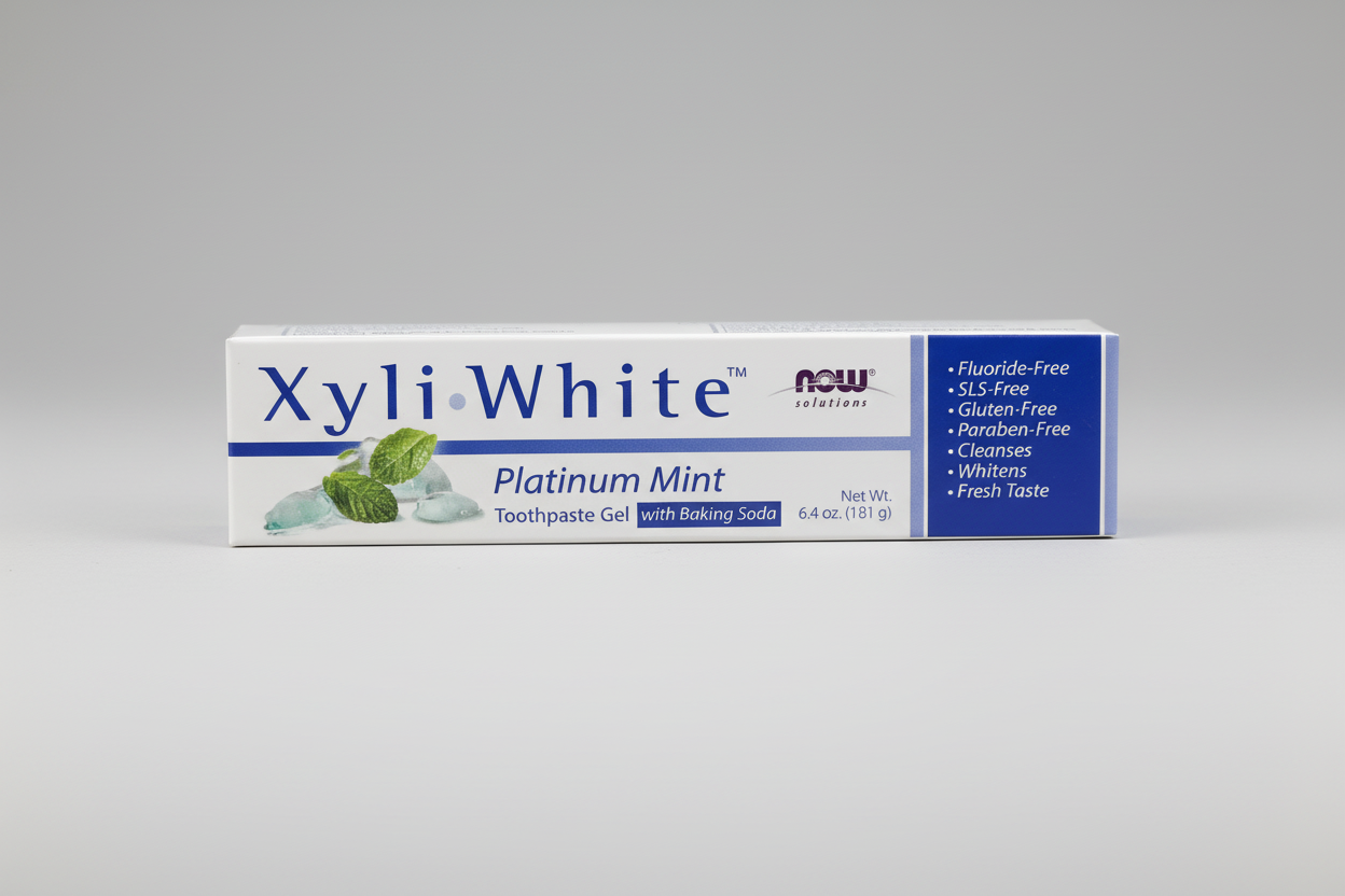 XyliWhite Platinum Mint toothpaste gel packaging on a white background