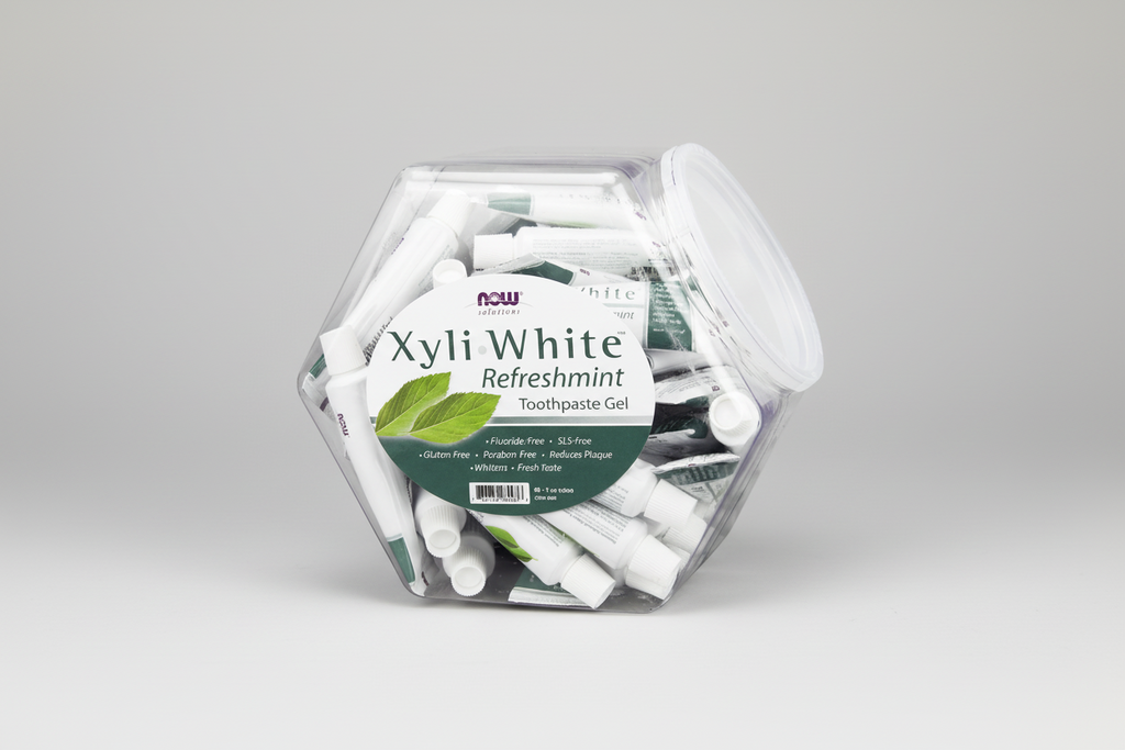 XyliWhite Refreshmint Toothpaste Gel packaging with multiple tubes inside a hexagonal container.