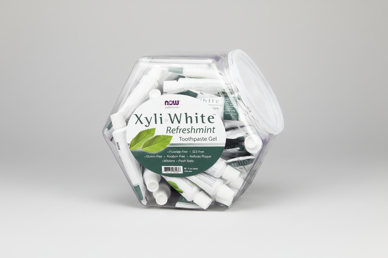 XyliWhite Refreshmint Toothpaste Gel packaging with multiple tubes inside a hexagonal container.
