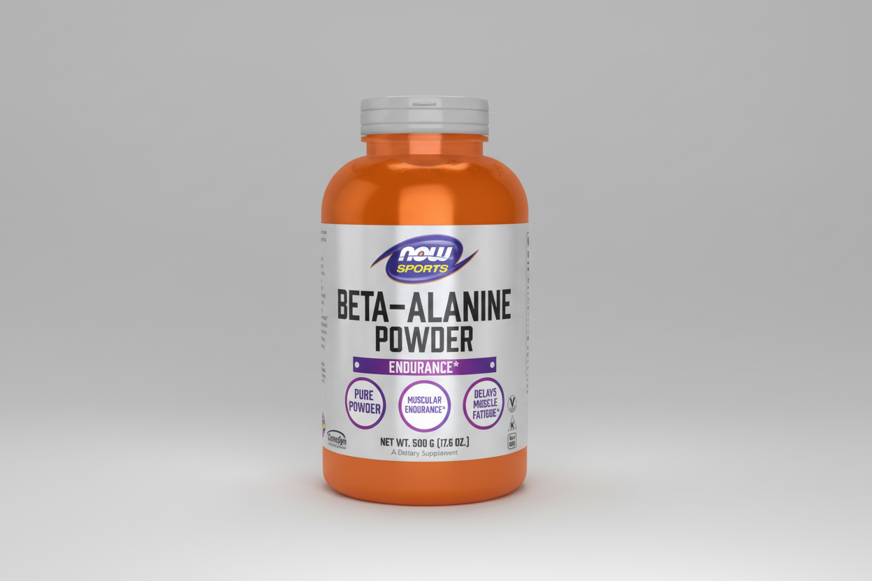 Beta-Alanine powder supplement bottle with Now Sports label on a white background