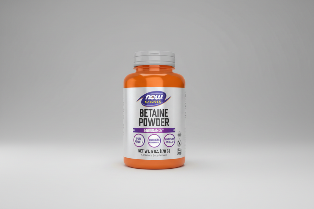 Bottle of NOW Sports Betaine Powder on a white background