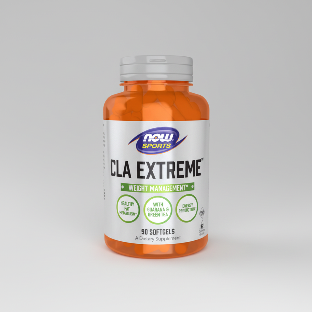 Supplement bottle labeled 'CLA Extreme' by NOW Sports on a white background