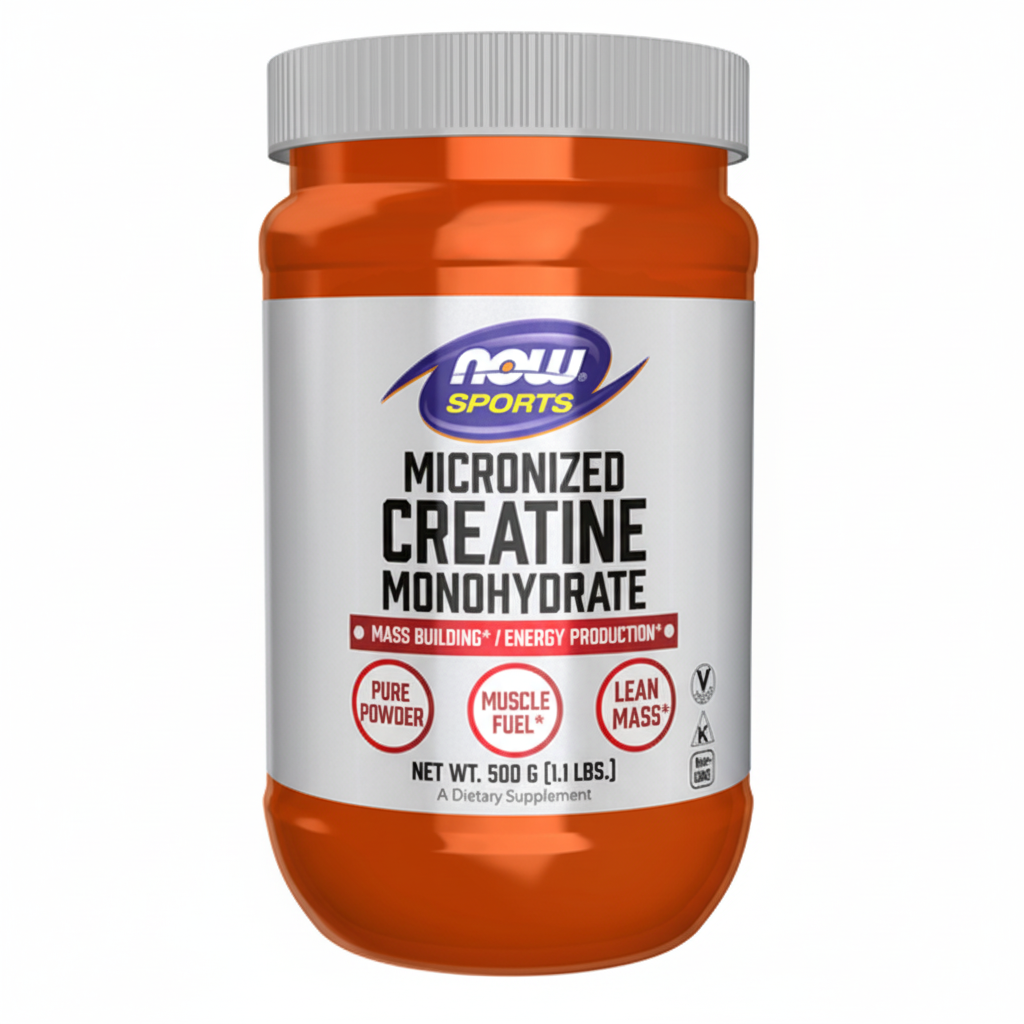 Orange and white supplement container with 'NOW Sports' label on a white background