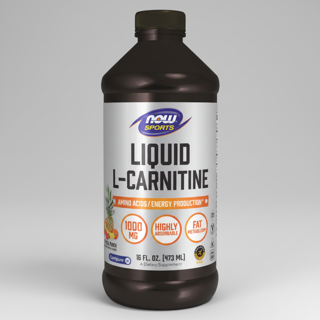 Bottle of NOW Sports Liquid L-Carnitine on a white background