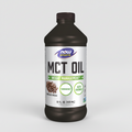 Bottle of MCT oil with Now Sports label on a white background