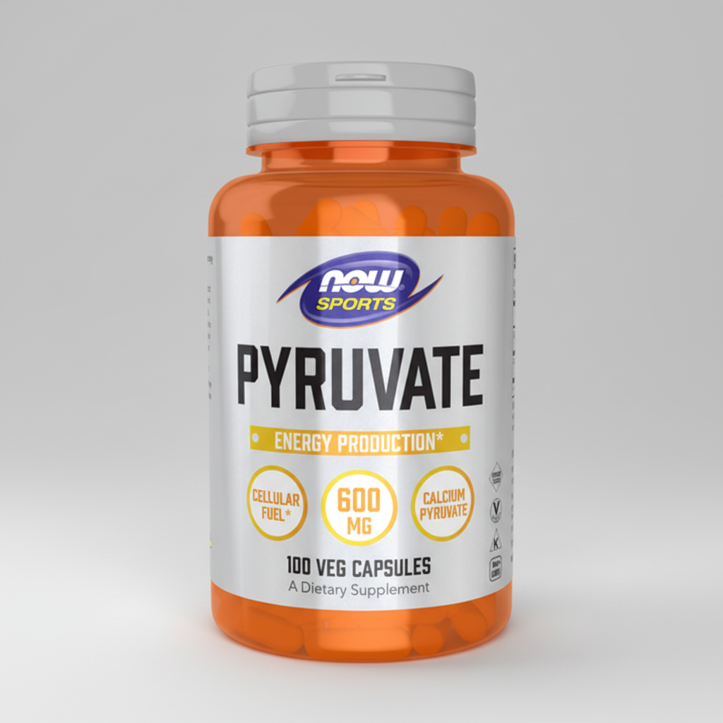 Supplement bottle labeled 'Pyruvate' by NOW Sports on a white background