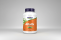 Supplement bottle labeled 'Alfalfa 650 mg Super Green' with NOW brand on a white background
