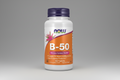 Supplement bottle labeled 'B-50' with Now brand on a white background