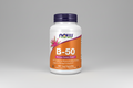 Supplement bottle labeled 'B-50' with Now brand on a white background
