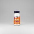 Bottle of NOW Biotin supplement on a white background