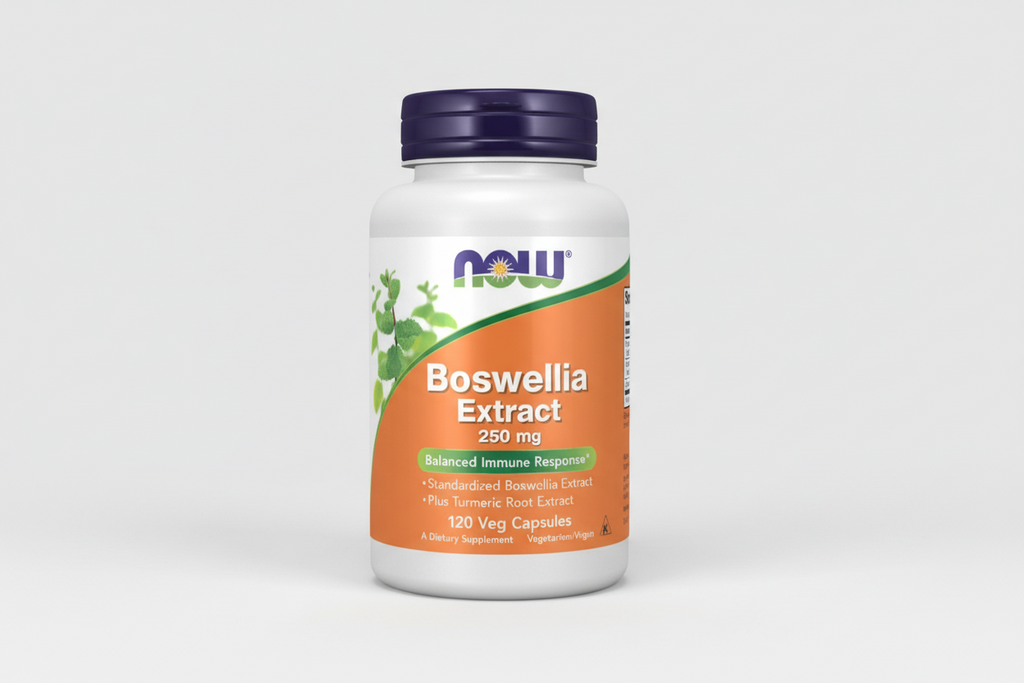 Boswellia Extract supplement bottle with NOW label on a white background