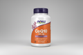 Supplement bottle labeled 'CoQ10 100 mg' with NOW brand on a white background