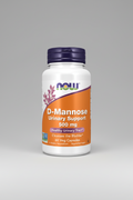 Supplement bottle labeled 'D-Mannose Urinary Support' with NOW brand on a white background