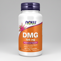 Supplement bottle labeled 'DMG 125 mg' with NOW brand on a white background