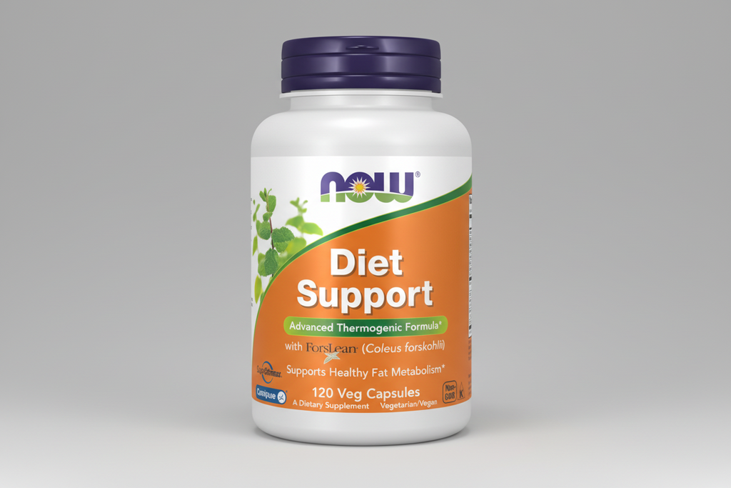 Supplement bottle labeled 'Diet Support' with NOW brand on a white background