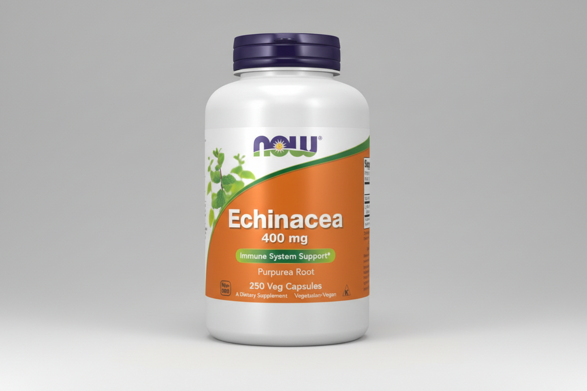 Echinacea supplement bottle with NOW label on a white background