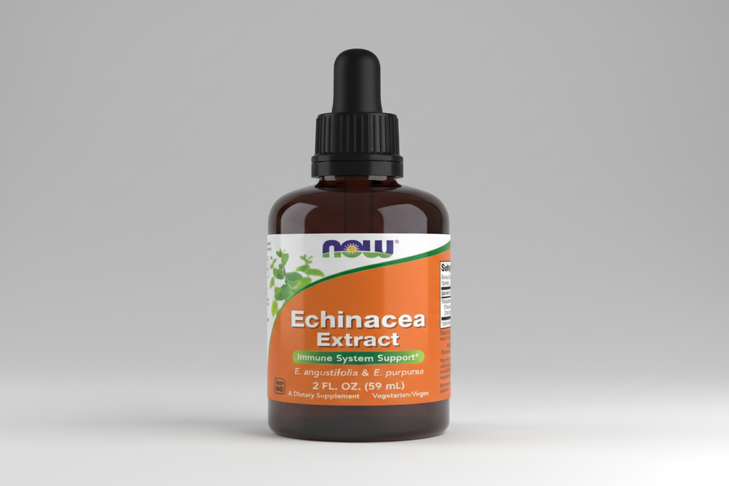 Echinacea Extract bottle with dropper labeled 'NOW' on a white background