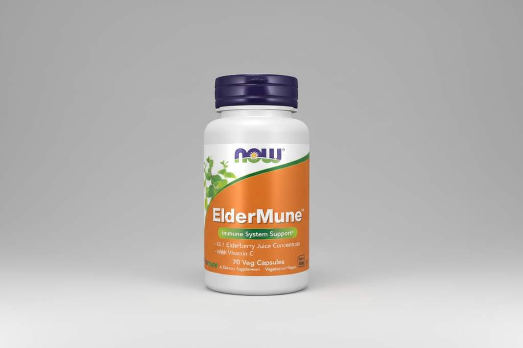 ElderMune supplement bottle with NOW label on a white background