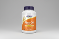 Supplement bottle labeled 'Flax Oil' with NOW brand on a white background