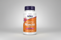 Supplement bottle of Flush-Free Niacin 250 mg by NOW on a white background