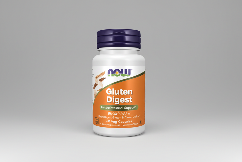 Supplement bottle labeled 'Gluten Digest' on a white background