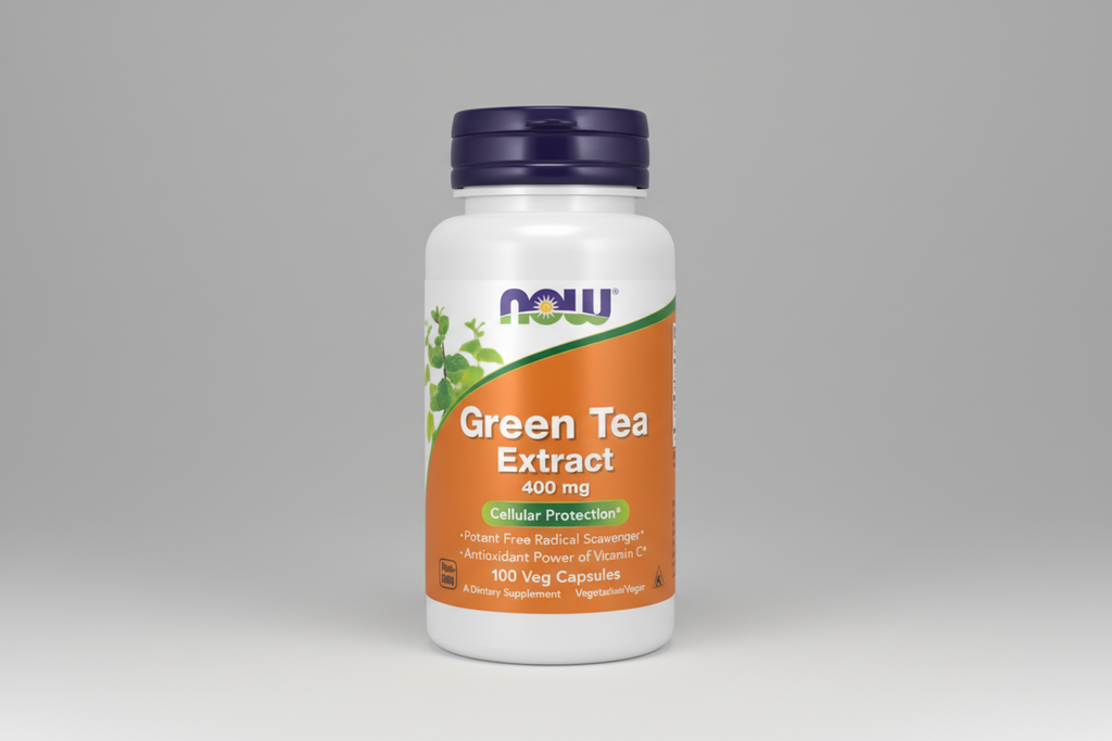 Vitamins bottle labeled 'Green Tea Extract' with a white background