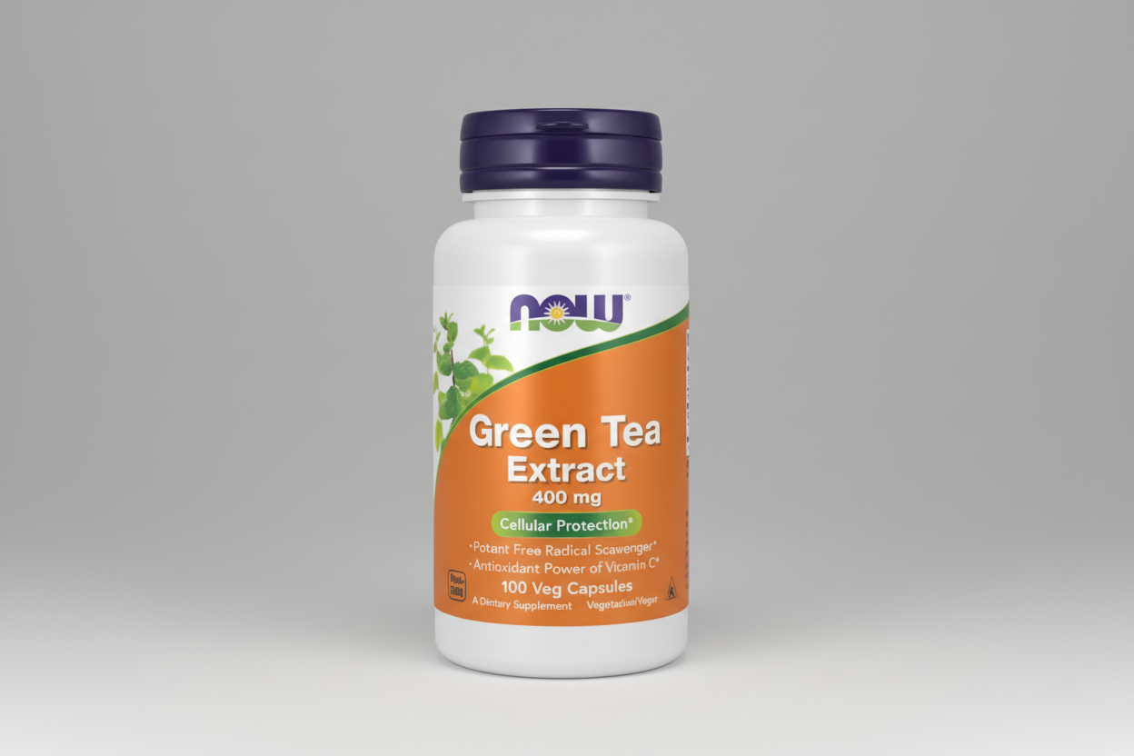Vitamins bottle labeled 'Green Tea Extract' with a white background