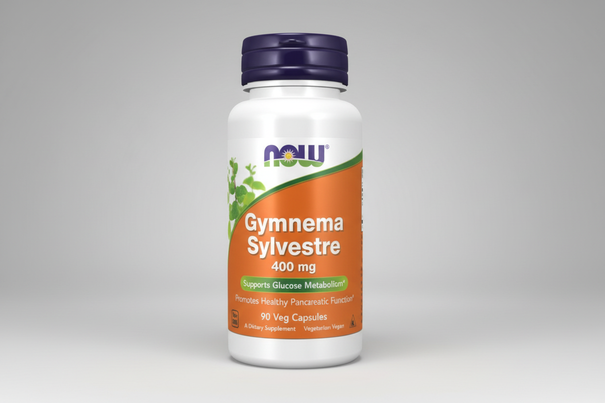 Gymnema Sylvestre supplement bottle with NOW label on a white background