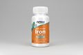 Bottle of NOW Iron supplement on a white background
