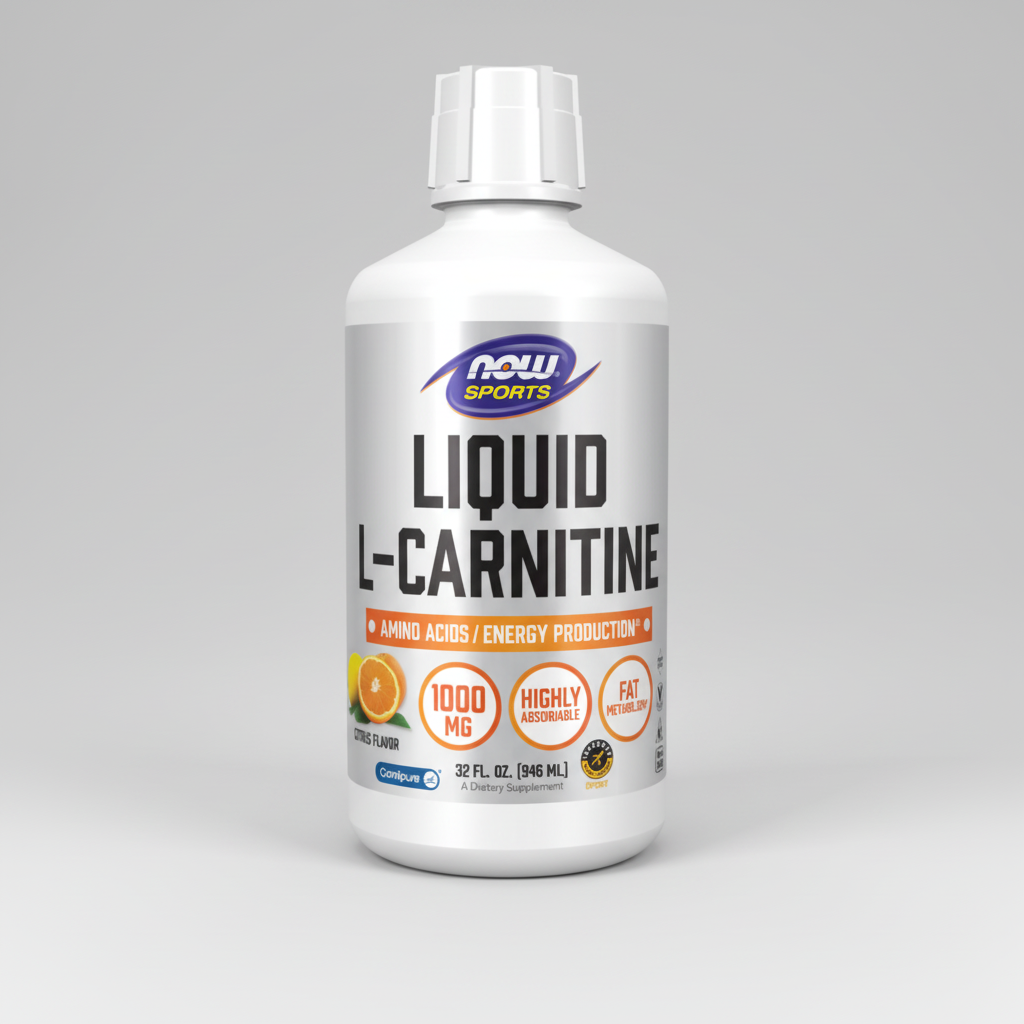 Bottle of NOW Sports Liquid L-Carnitine on a white background