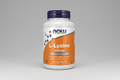 Supplement bottle labeled 'L-Lysine 500 mg' with Now brand on a white background