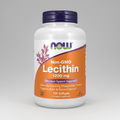 Supplement bottle labeled 'Non-GMO Lecithin 1200 mg' with NOW brand on a white background