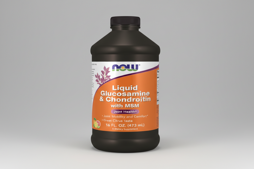 Bottle of Liquid Glucosamine & Chondroitin with MSM supplement on a white background