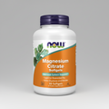 Supplement bottle labeled 'Magnesium Citrate Softgels' with NOW brand on a white background