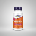 Supplement bottle labeled 'Extra Strength Methyl B-12' with NOW brand on a white background